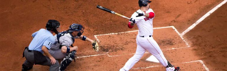 Red Sox player swinging a bat,